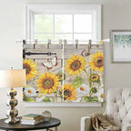 Farm Flowers Bedroom Curtains 63 Inch Length, Window Curtains Tab Top, Retro Sunflowers Barn Doors Butterfly Wood Board Light Filtering Window Treatments Drapes 42"x63" 2 Panel