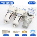 3/8"-Air-Dryer-for-Compressor - Double Air Filters Drying-System, Semi-Auto Drain Pressure Regulator Combo