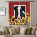 Cow Sunflowers Bedroom Curtains 72 Inch Length, Window Curtains Tab Top, Botanical Floral Leaves Bees Farm Barn Light Filtering Window Treatments Drapes 52"x72" 2 Panel