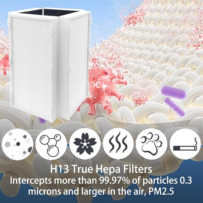 2 Pack CAP-1000 Replacement Filter Compatible with Cuisinart CAP-1000FPK PuRXium Air Purifier, 3 in 1, H13 True HEPA with High-Efficiency Activated Carbon