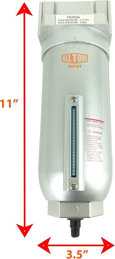 3/4" NPT SUPER DUTY Industrial Grade Particulate Filter/Water Trap For Air Compressor Compressed Air Lines, 5u With Metal Bowl (AUTO DRAIN)