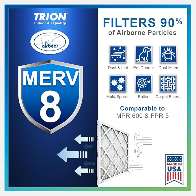16x20x1 Air Filter MERV 8 (5-Pack) TRION Air Bear Pleated HVAC Air Filter Replacement (Actual Size: 15.50 x 19.50 x 0.75 Inches) Comparable to MPR 600, FPR 4-5