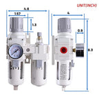 3/8 Inch NPT Compressed Air Filter Regulator Lubricator Combo, Water Oil Trap Separator, Semi-Auto Drain, Air Pressure Regulator AC3010-3, 0-150 PSI Gauge