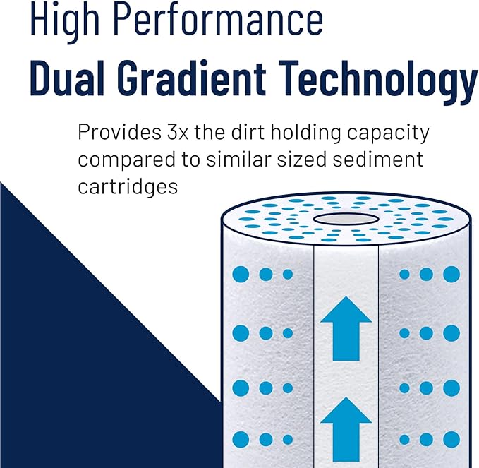 Pentair Pentek DGD-2501-20 Big Blue Water Filter, 20-Inch Whole House Sediment Filter Cartridge Replacement, Dual-Gradient Density Spun Polypropylene, 20" x 4.5", 1 Micron, Pack of 2, White