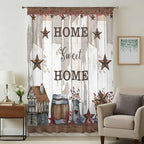 Farmhouse Sheer Curtains 54 Inch Length Retro Country Star Berry Vintage Wood Grain Chiffon Curtain for Bedroom Living Room Light Filtering Window Treatments Voile Curtains Drapes for Kitchen
