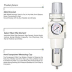 TAILONZ PNEUMATIC 3/4 Inch NPT Manual Drainage Air Filter Pressure Regulator Combo Piggyback, Air Tool Compressor Filter with Gauge AW4000-06