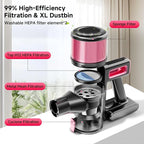 Cordless Vacuum Cleaner, 38Kpa Powerful Stick Vacuum Cleaner with 45mins Rechargeable Battery, LED Anti-Tangle Brush, 8-in-1 Handheld Vacuum Cleaners for Home/Pet Hair/Carpets/Floors, N506