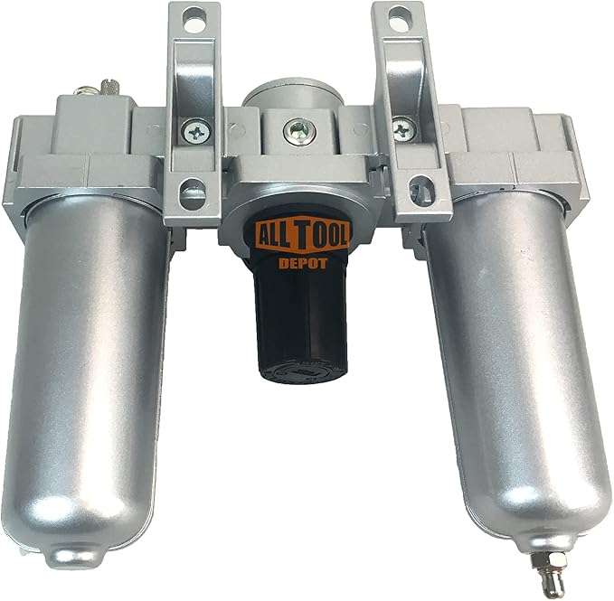 3/4" NPT HEAVY DUTY Compressed Air In Line Filter Regulator Lubricator Oiler Combo, Metal Bowl, 5 Micron Element, Adjustable From 7 to 215 PSI (MANUAL DRAIN)