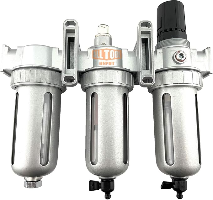 1/2" NPT Mid Flow Filter Regulator Coalescing Desiccant Dryer System For Compressed Air Lines, Poly Bowls, Great For Paint Spray And Plasma Cutter (MANUAL DRAIN)