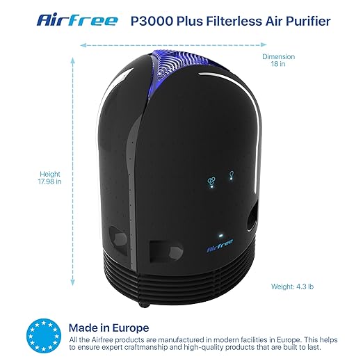 Airfree P3000 New 2025 Design, Silent, Maintenance-free, filterless, efficiently destroys mold, allergens, bacteria, viruses. Air Sterilization core lasts up to 20 years, Extra boost when needed