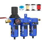 1/2" NPT Three Stage Air Drying System, 5 &0.5 &0.01 Micron Filter Cartridge,Semi-Auto Drain,Air Dryer System Air Compressor Filter Dryer, Metal Bracket-Blue