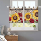 Sunflowers Kitchen Curtains 36 Inch Length, Small Window Curtains Tab Top, Retro Flower Barn Doors Butterfly Farmhouse Brown Light Filtering Short Window Treatments Tier Drapes 27.5"x36" 2 Panel