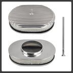 12" Air Cleaner Kit Polished Aluminum Classic Nostalgia Oval Fully Finned Compatible with Classic Chevy Ford 5-1/8” Carb Holley Edelbrock