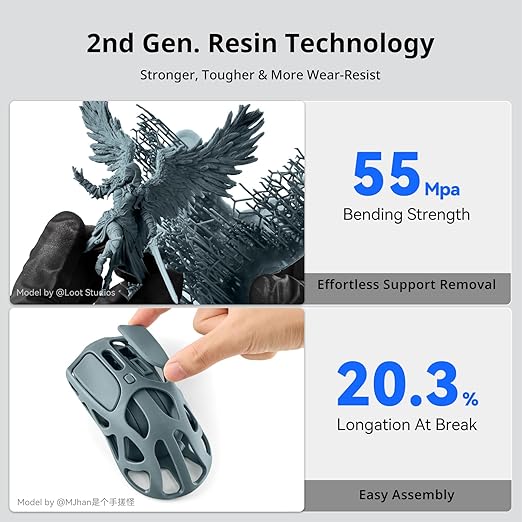 ANYCUBIC 2nd Gen Resin Technology ABS-Like Resin 2.0 Bundle, 3D Printer Resin with High Toughness, More Precise Details, Wide Compatibility for All LCD Resin 3D Printers (Grey, 4kg in Total)