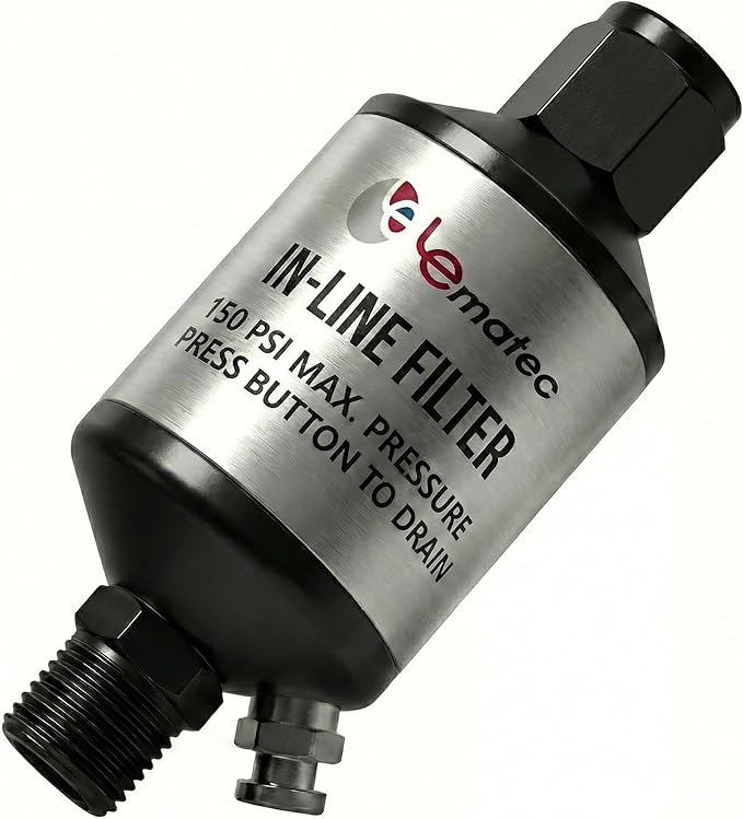 LE LEMATEC Air Compressor Water Separator - 1/4" NPT Inline Filter & Air Line Water Separator for Air Compressor, Moisture Trap Paint Gun Filter for Pneumatic Tools & Plasma Cutters, AI303