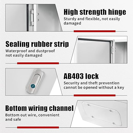 Electrical Box 16 x 12 x 8 Inch Indoor Outdoor Electrical Enclosure Box Steel Junction Box Wall Mounted Universal Electrical Project Box with Safety Locks and Mounting Plates