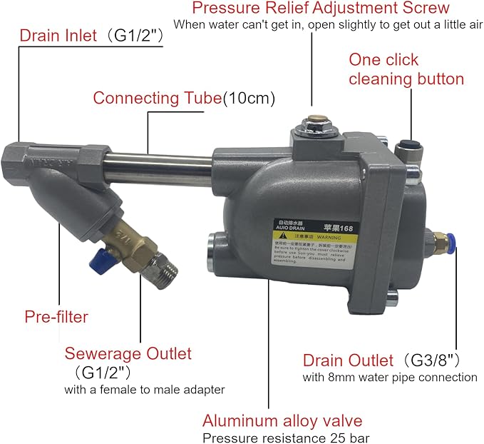 Air Compressor Auto Drain Valve G1/2'' 1.6Mpa Automatic Drainer for Air Storage Tank or Air Dryer