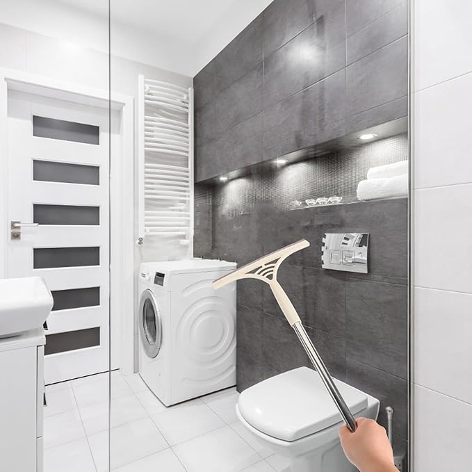 Multipurpose Window Cleaner Squeegee Scraper with Water and Dry Use, Khaki Floor and Shower Wiper for Bathroom, Kitchen, Tile, and Glass Cleaning