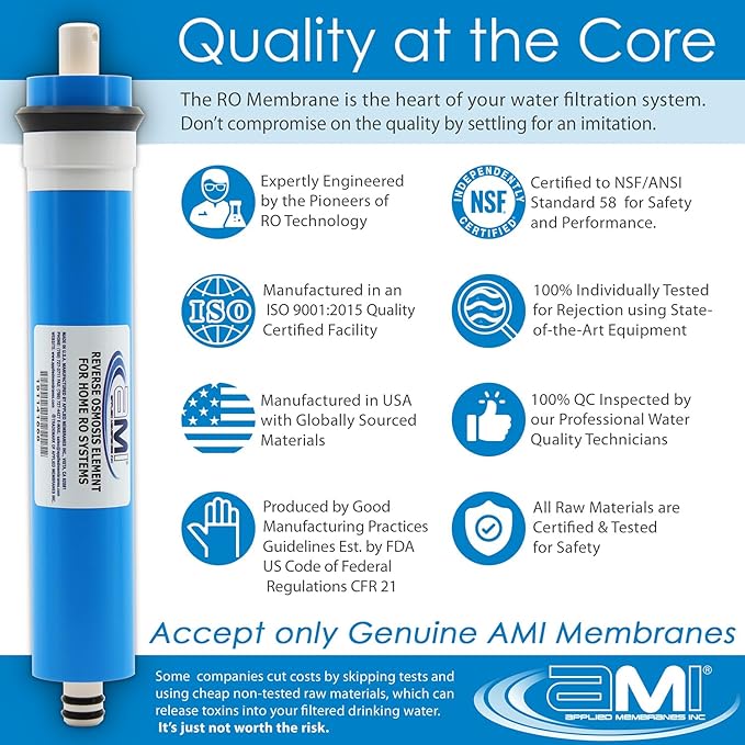 APPLIED MEMBRANES INC. 24 GPD Reverse Osmosis Membrane | RO Membrane Water Filter Replacement for Reverse Osmosis Water Filtration System | 1.8” x 12” Universal Compatibility | Made in USA