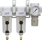 PneumaticPlus SAU430-N04DG-MEP Three Stage Air Drying System Particulate Air Filter, Coalescing Filter, Air Pressure Regulator Combo 1/2" NPT - Metal Bowl, Auto Drain, Bracket, Gauge