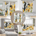 Yellow Sunflowers Living Room Curtains 96 Inch Length, Window Curtains Tab Top, Farmhouse Cow Barn Doors Floral Butterfly Light Filtering Window Treatments Drapes 52"x96" 2 Panel
