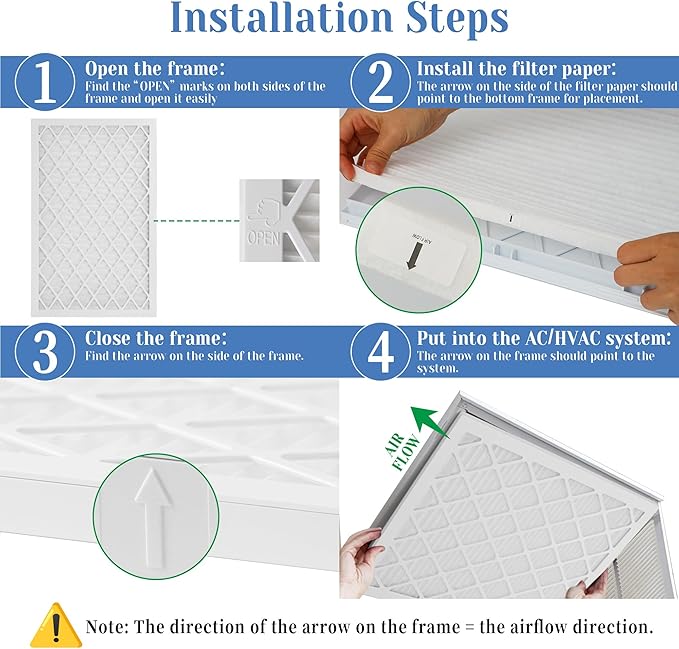 10x20x1 MERV 11 Air Filter, Quality AC/HVAC Furnace Filter，2 Reusable ABS Frame + 8 Pack Replaceable Filter Media，Breathe Fresher and Cost-effective