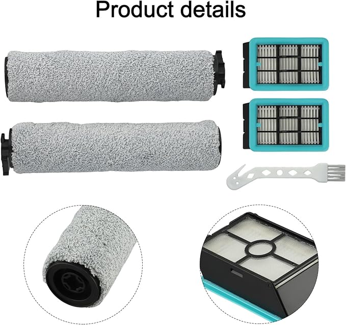 Replacement Roller Brushes and Filters Compatible with for CrossWave 3831 HF2 3845 3847 3848 Wet Dry Vacuum Floor Scrubber