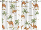2 Panel Kitchen Cafe Curtains, Desert Camels Sunlight Filtering Nature Air Through, Home Decor Window Covering Tier Curtains for Bedroom Living Room 104W x 63L inch Tropical Date Palm Trees Animal
