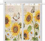 Yellow Sunflowers Bedroom Curtains 72 Inch Length, Window Curtains Tab Top, Country Farm Butterfly Flower Light Beige Light Filtering Window Treatments Drapes 52"x72" 2 Panel