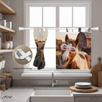 Farm Horses Kitchen Curtains 36 Inch Length, Small Window Curtains Tab Top, Farmhouse Barn Funny Animals Butterfly Light Filtering Short Window Treatments Tier Drapes 27.5"x36" 2 Panel