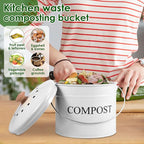 Kitchen Compost Bin 0.8 Gallon Metal Countertop Compost Bin with Lid and Handle, Smell Resistant Indoor Waste Bucket for Food Waste(White,1)