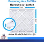 Filter King 16x24x2 Air Filter | 5-PACK | MERV 8 HVAC Pleated A/C Furnace Filters | MADE IN USA | Actual Size: 15.5 x 23.5 x 1.75"