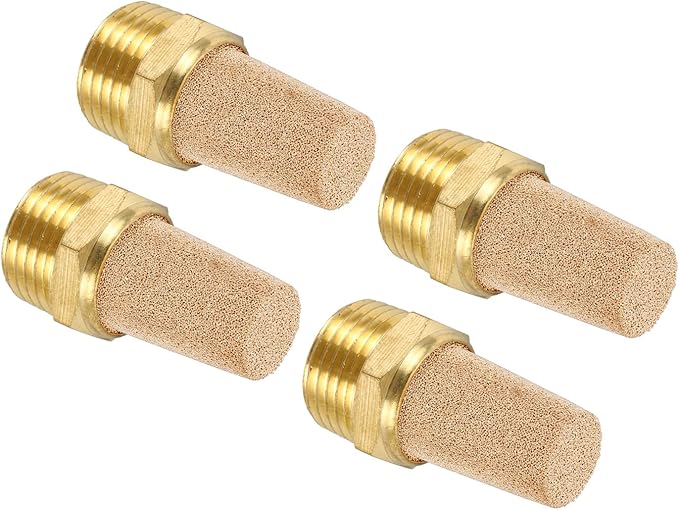 MECCANIXITY 4pcs Male Air Pneumatic Mufflers 1/2" NPT Male Sintered Bronze Muffler Air Line Fittings for Pneumatic Tool and Industrial Machinery