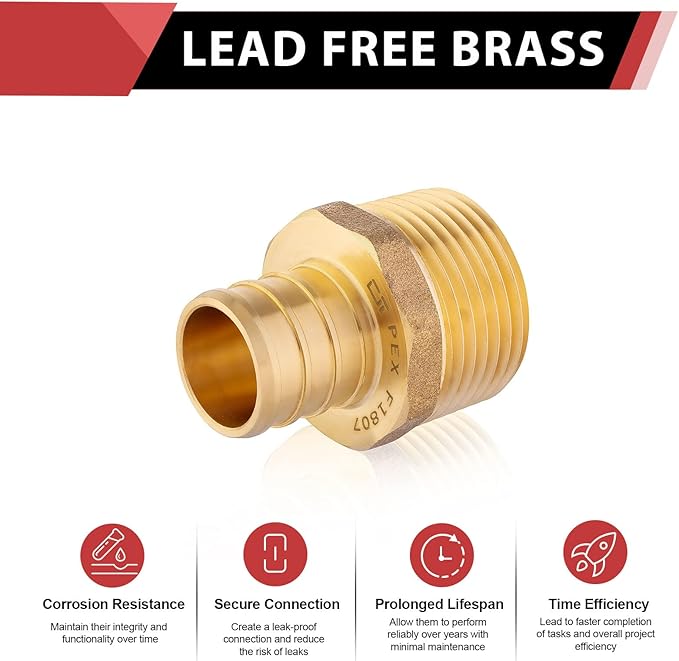 (Pack of 3) EFIELD Pex 3/4 Inch x 3/4 Inch NPT Male Adapter Brass Crimp Fitting,(PEX1807021-3PCS)