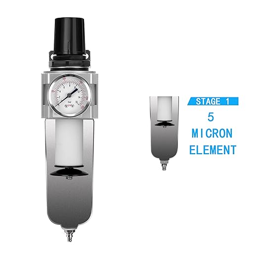 NANPU Industrial Grade Heavy Duty Particulate Filter & Air Regulator, Metal Bowl, Suitable for Paint Spray (1/2" NPT, Manual Drain)