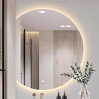Half circle mirror，half circle mirrors for wall，half moon mirrors for wall，Dimmable LED Vanity Mirror Half Circle,Illuminated Mirror with Demister Pad, Anti-fog bathroom mirror，3 colours dimmable(Warm