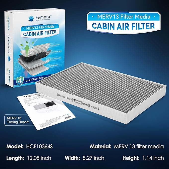Certified MERV 13 Cabin Air Filter with Activated Carbon, CF10364 for Chrysler 300 (2005-2010), Dodge Challenger (2008-2010), Charger (2006-2010), Magnum (2005-2008)