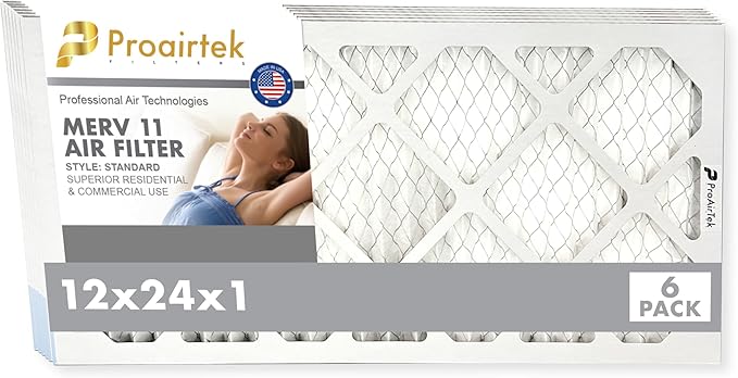 Proairtek AF12241M11SWH Model 12x24x1 Pack of 6 Air Filters, MERV 11; Ideal for Anyone Wanting Clean, Crisp Air in Their Home