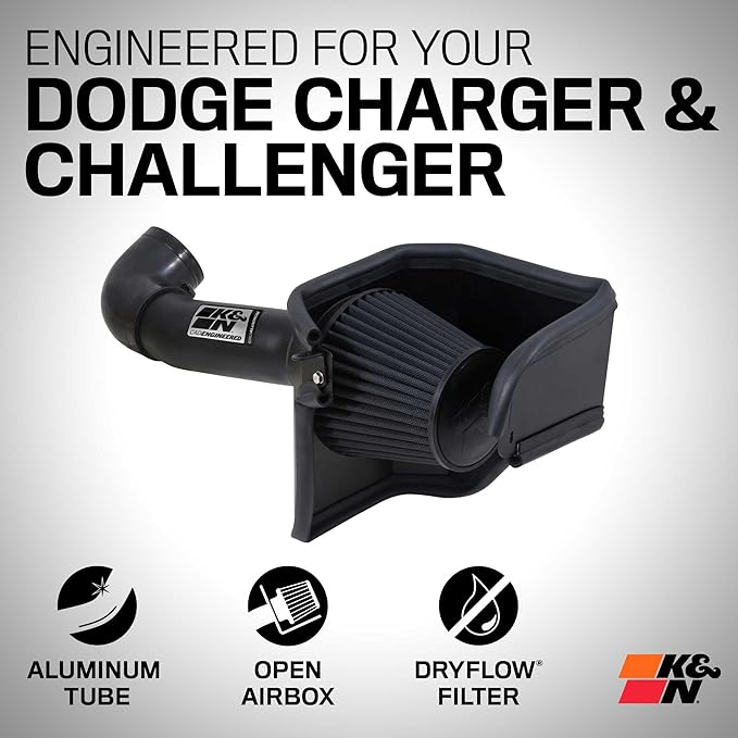 K&N Cold Air Intake System: Dry-Flow Air Filter, Increase Performance & Acceleration: Compatible with 2005-2023 CHRYSLER/DODGE, 300C, Challenger, Charger, Magnum, 71-1542