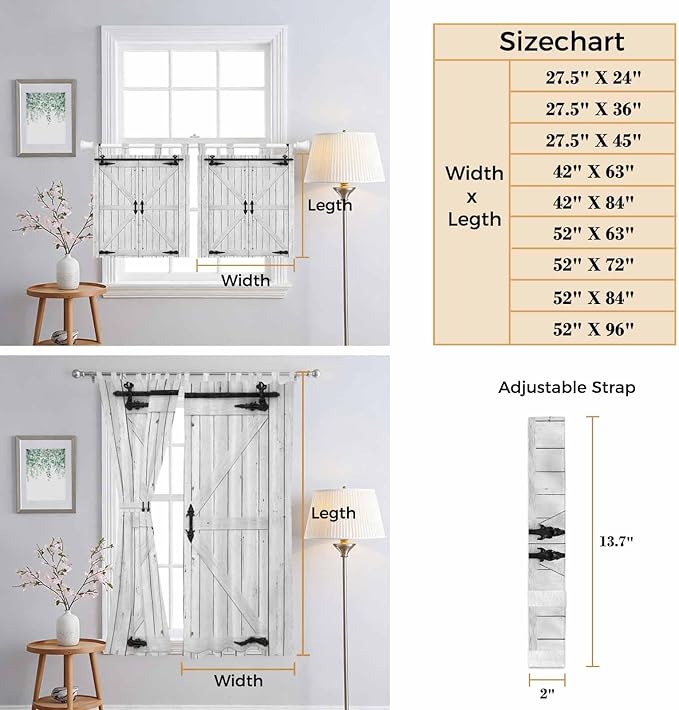 Farmhouse Wood Grain Living Room Curtains 96 Inch Length, Window Curtains Tab Top, Vintage Country Barn Gate Grey Light Filtering Window Treatments Drapes 52"x96" 2 Panel