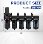 NEWPO 3/8" NPT 5 Stage Air Dryer for Compressor,Air Pressure Regulator with 5＆0.01 Micron Filter Cartridge,Triple Desiccant Dryer & Air Drying System,Semi-Auto Drain (Black)