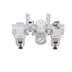 PneumaticPlus SAU400A-N04G-MEP - Dual Air System 1/2" NPT - Compressed Air Filter, Regulator & Lubricator w/Additional Free Air Port 3/8" NPT - Manual Drain, Metal Bowl