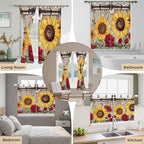 Sunflowers Kitchen Curtains 24 Inch Length, Small Window Curtains Tab Top, Retro Flower Barn Doors Butterfly Farmhouse Brown Light Filtering Short Window Treatments Tier Drapes 27.5"x24" 2 Panel