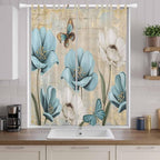 Spring Flowers Living Room Curtains 96 Inch Length, Window Curtains Tab Top, Vintage Rustic Tulips Floral Butterfly Khaki Light Filtering Window Treatments Drapes 52"x96" 2 Panel
