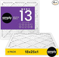 Simply 18x25x1 Air Filter, MERV 13, 4 Pack, For Home AC Furnace & HVAC (Actual Size: 17.75"x24.75"x0.75") DUST, Pet, & Allergy Control