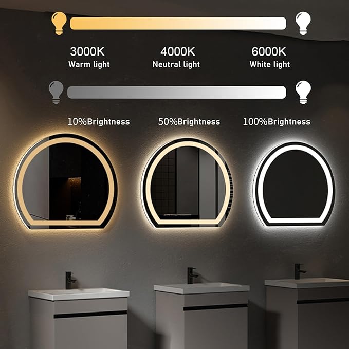 Bathroom Mirror with 3 Colour LED Lights, Lighted Bathroom Makeup Wall Mounted Mirror with Demister Pad, Touch Switch Mirror for Entryway, Bathroom, Vanity(39.3"/100cm)