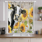 Yellow Sunflowers Living Room Curtains 84 Inch Length, Window Curtains Tab Top, Farmhouse Cow Barn Doors Floral Butterfly Light Filtering Window Treatments Drapes 52"x84" 2 Panel