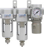 PneumaticPlus SAU330-N03G Three Stage Compressed Air Drying System - Particulate Air Filter, Coalescing Filter, Air Pressure Regulator Combo 3/8" NPT - Poly Bowl, Manual Drain, Gauge
