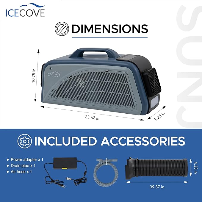 IceCove Portable Air Conditioner, 2500BTU Fast Cooling Car AC Unit, 250W Low Power Consumption, 25.5VDC, 2 Fan Speed, 3 Light Mode for Tent Camping RV Truck Van Life Home (Battery Not Included), Blue