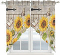 Farm Flowers Swag Valances for Windows, Retro Sunflowers Barn Doors Butterfly Wood Board Rod Pocket Kitchen Curtains Valance, Small Window Curtains Swag for Cafe Living Room, 2 Panels, 36x36 inch